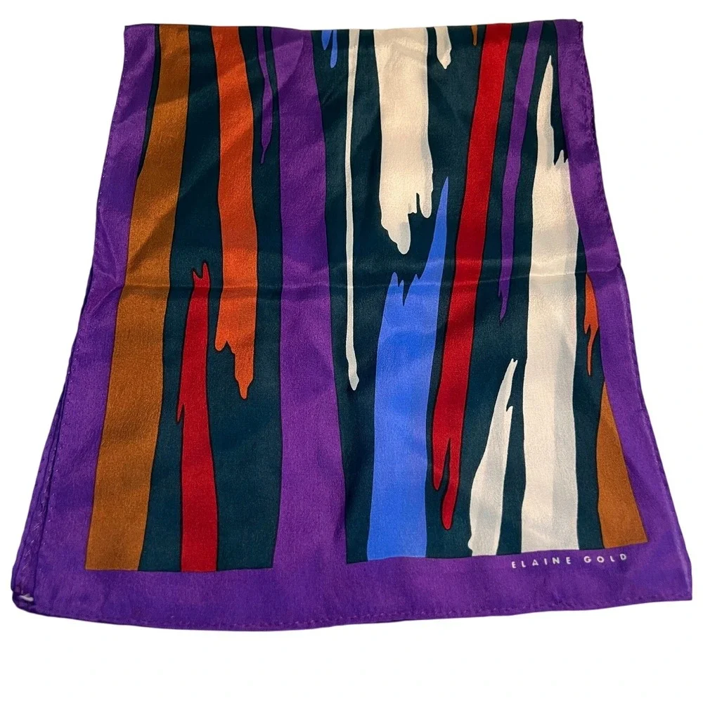 Elaine Gold 100%‎ Silk Scarf Vibrant Multicolor Abstract Design 10